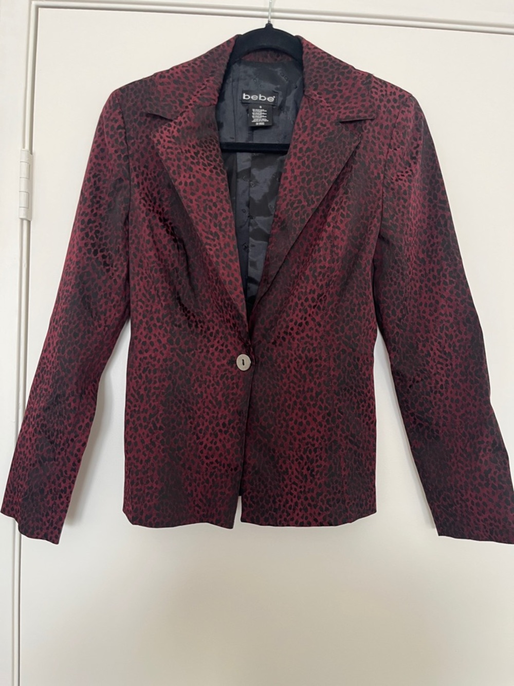 bebe Red Burgundy Leopard-Print Single-Button Blazer